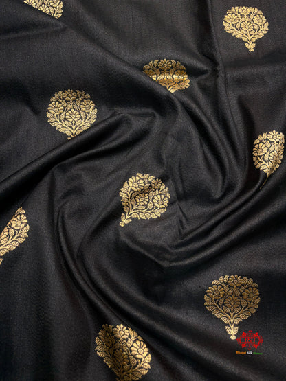 Black Shade Pure Banarasi Tusser Moonga Silk Saree - Pure Kataan Silk - 