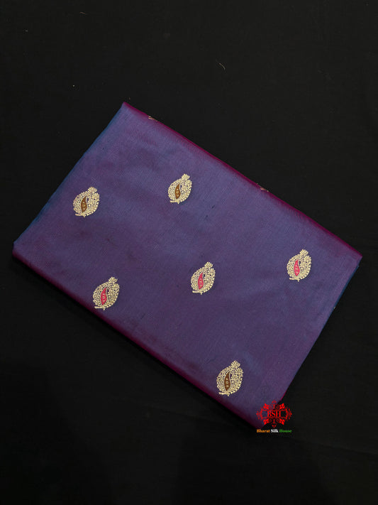 Pure Banarasi  Handloom Katan Silk Antique Meena Zari Saree In Cross Shades Of Blue/Pink - Pure Kataan Silk - 