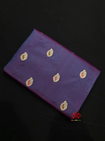 Pure Banarasi  Handloom Katan Silk Antique Meena Zari Saree In Cross Shades Of Blue/Pink - Pure Kataan Silk -