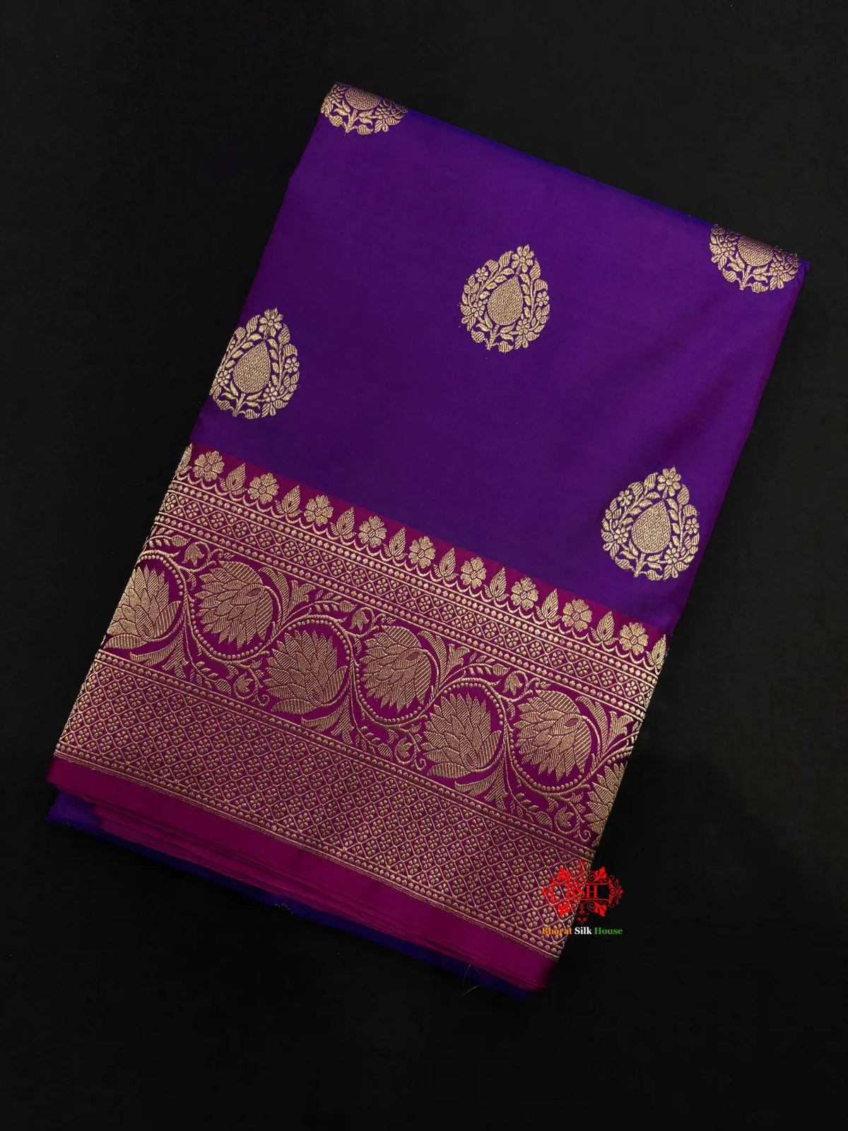 Pure Banarasi  Handloom Katan Silk  Antique Zari Saree In Shades Of Indigo Blue - Pure Kataan Silk -