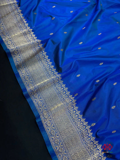 Pure Banarasi  Handloom Katan Silk Antique Zari Saree In Shades Of Blue - Pure Kataan Silk -