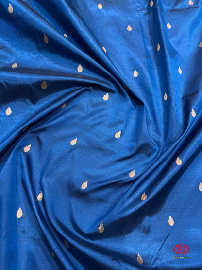 Pure Banarasi  Handloom Katan Silk Antique Zari Saree In Shades Of Blue - Pure Kataan Silk - 