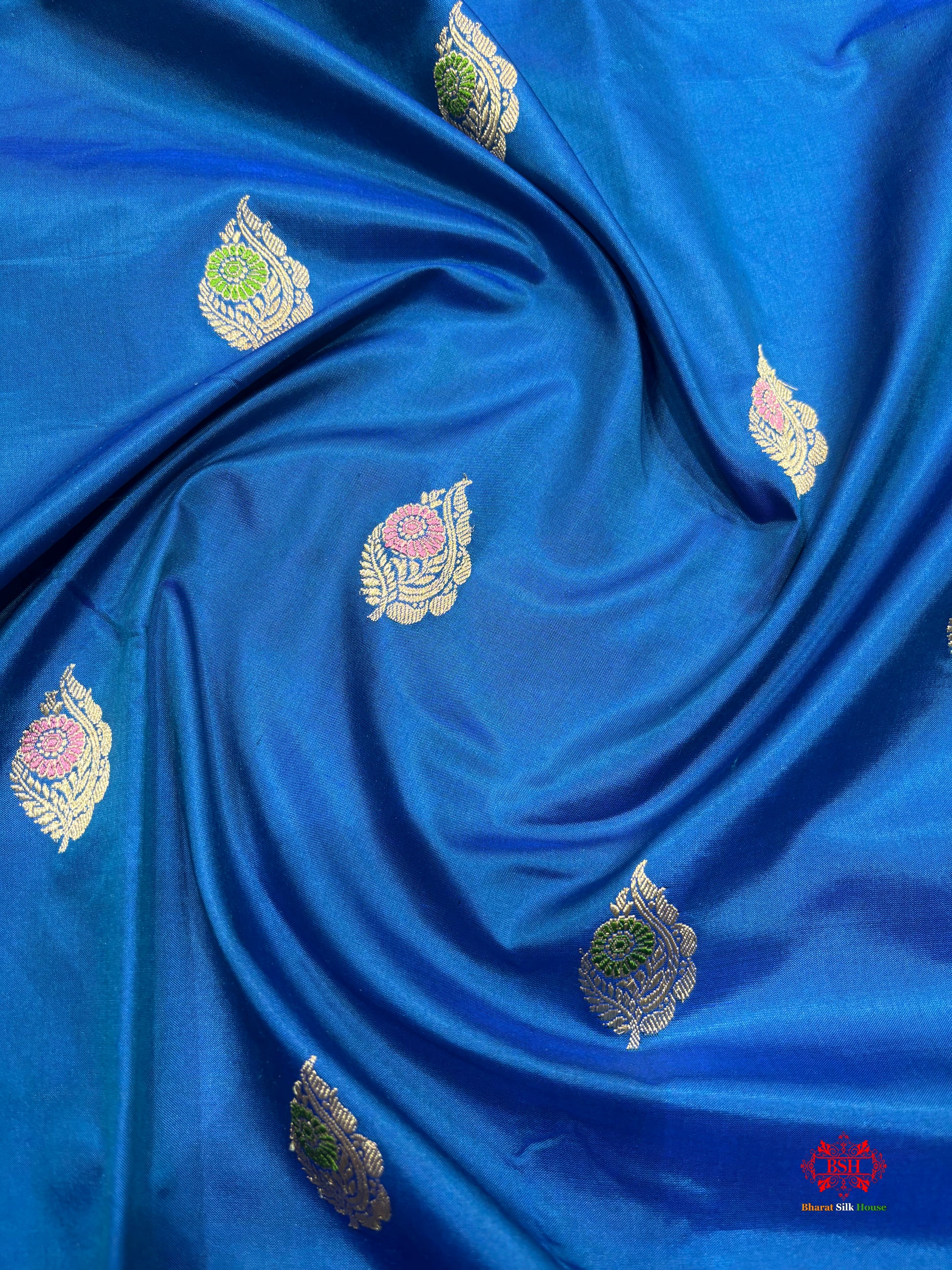 Pure Banarasi  Handloom Katan Silk Antique Meena Zari Saree In Shades Of Blue - Pure Kataan Silk - 