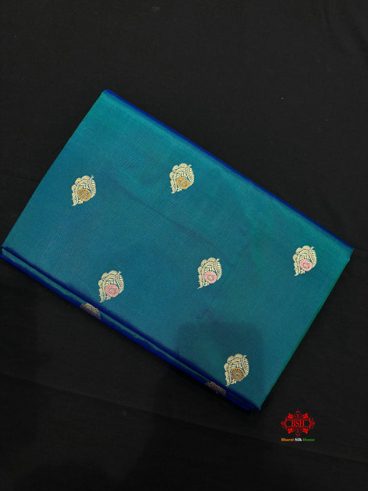 Pure Banarasi  Handloom Katan Silk Antique Meena Zari Saree In Shades Of Blue - Pure Kataan Silk - 