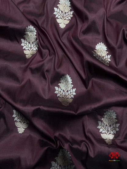 Pure Banarasi  Handloom Katan Silk  Antique Dual Zari Saree In Shades Of Garnet - Pure Kataan Silk -