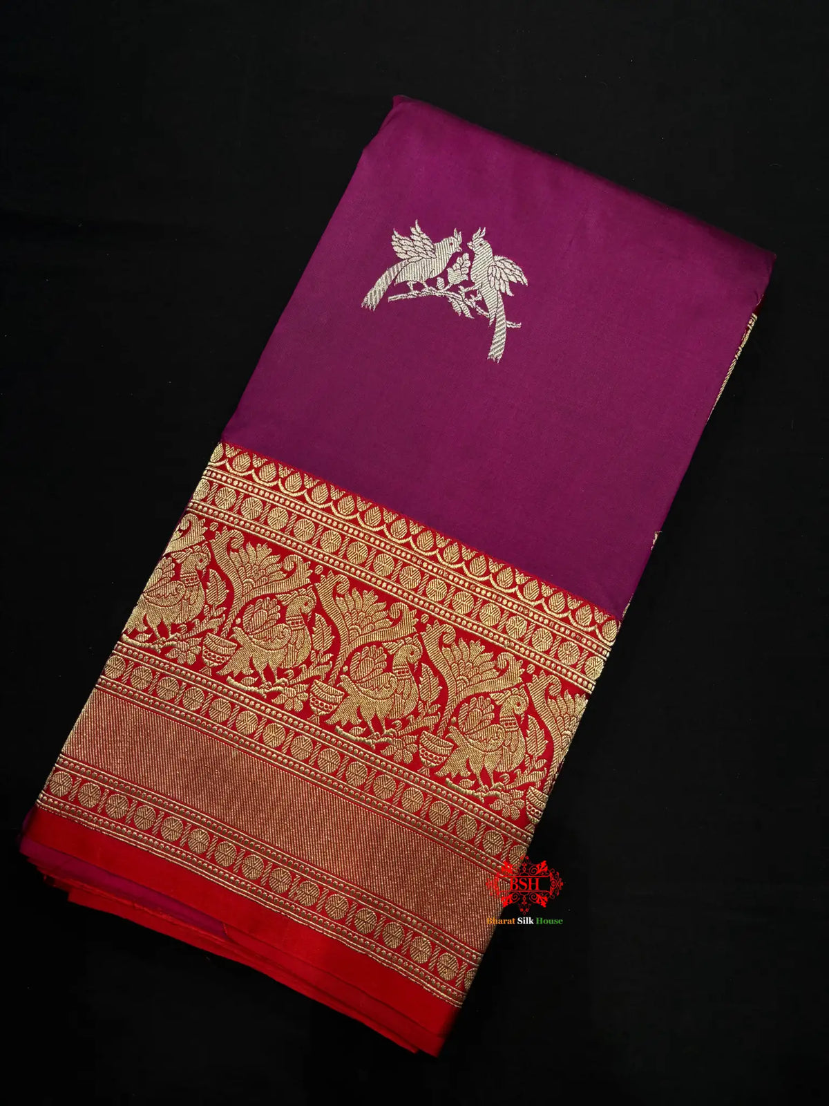 Pure Banarasi  Handloom Katan Silk  Antique Dual Zari Saree In Shades Of Wine - Pure Kataan Silk -