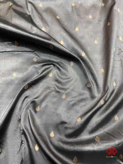 Pure Banarasi  Handloom Katan Silk Antique Zari Saree In Shades Of Grey - Pure Kataan Silk -