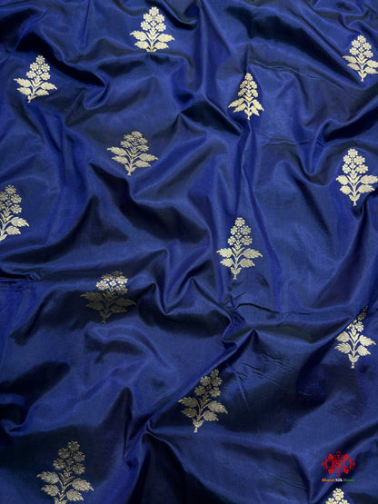 Pure Banarasi  Handloom Katan Silk Antique Zari Saree In Shades Of Blue - Pure Kataan Silk - 