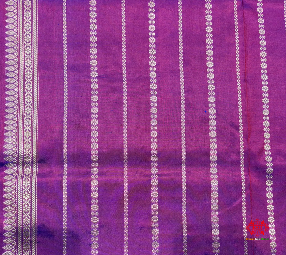 Pure Banarasi  Handloom Katan Silk Antique Meena Zari Saree In Cross Shades Of Pink/Blue - Pure Kataan Silk -