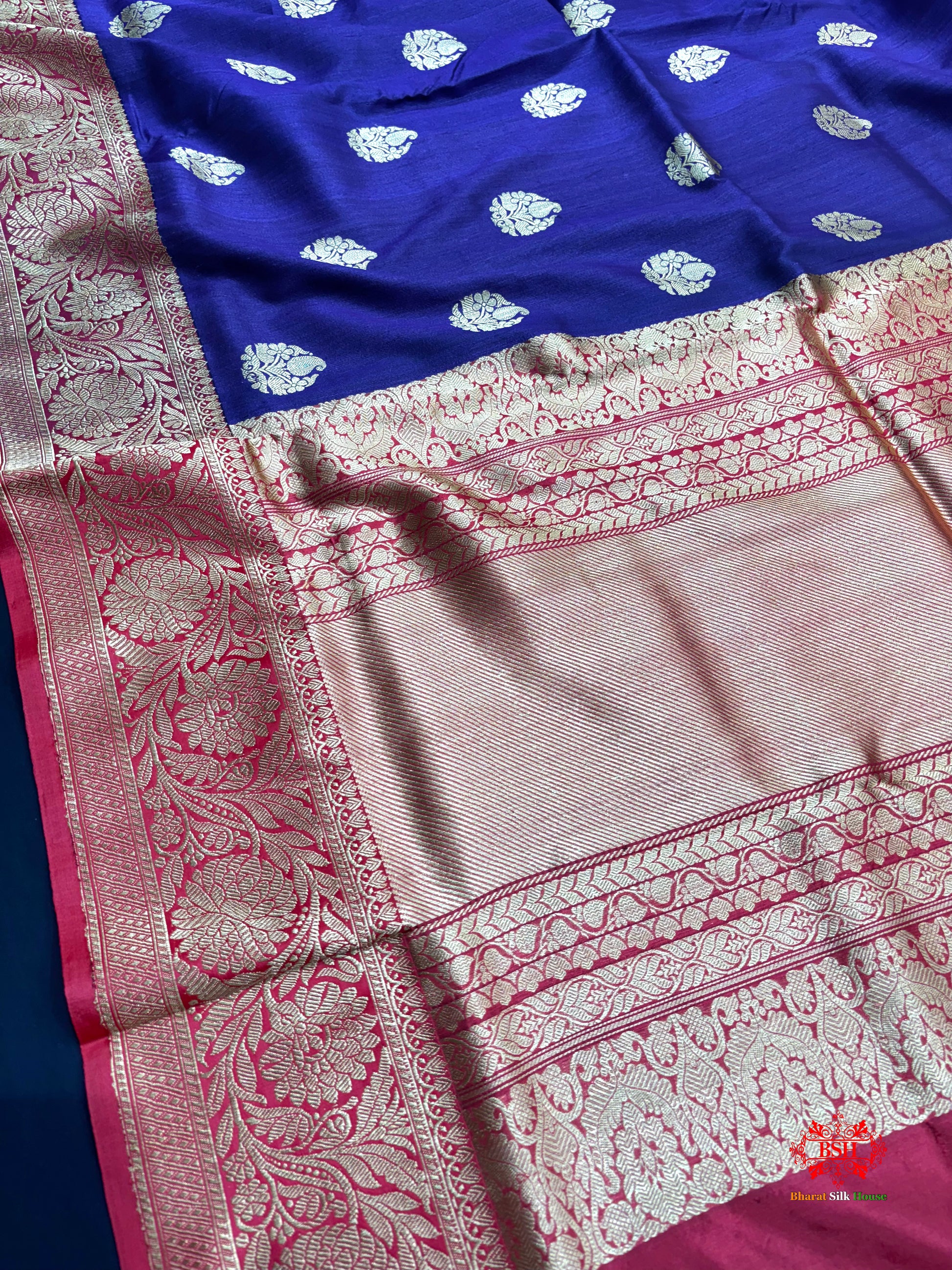 Blue Shade Pure Banarasi Tusser Moonga Silk Saree - Pure Kataan Silk - 