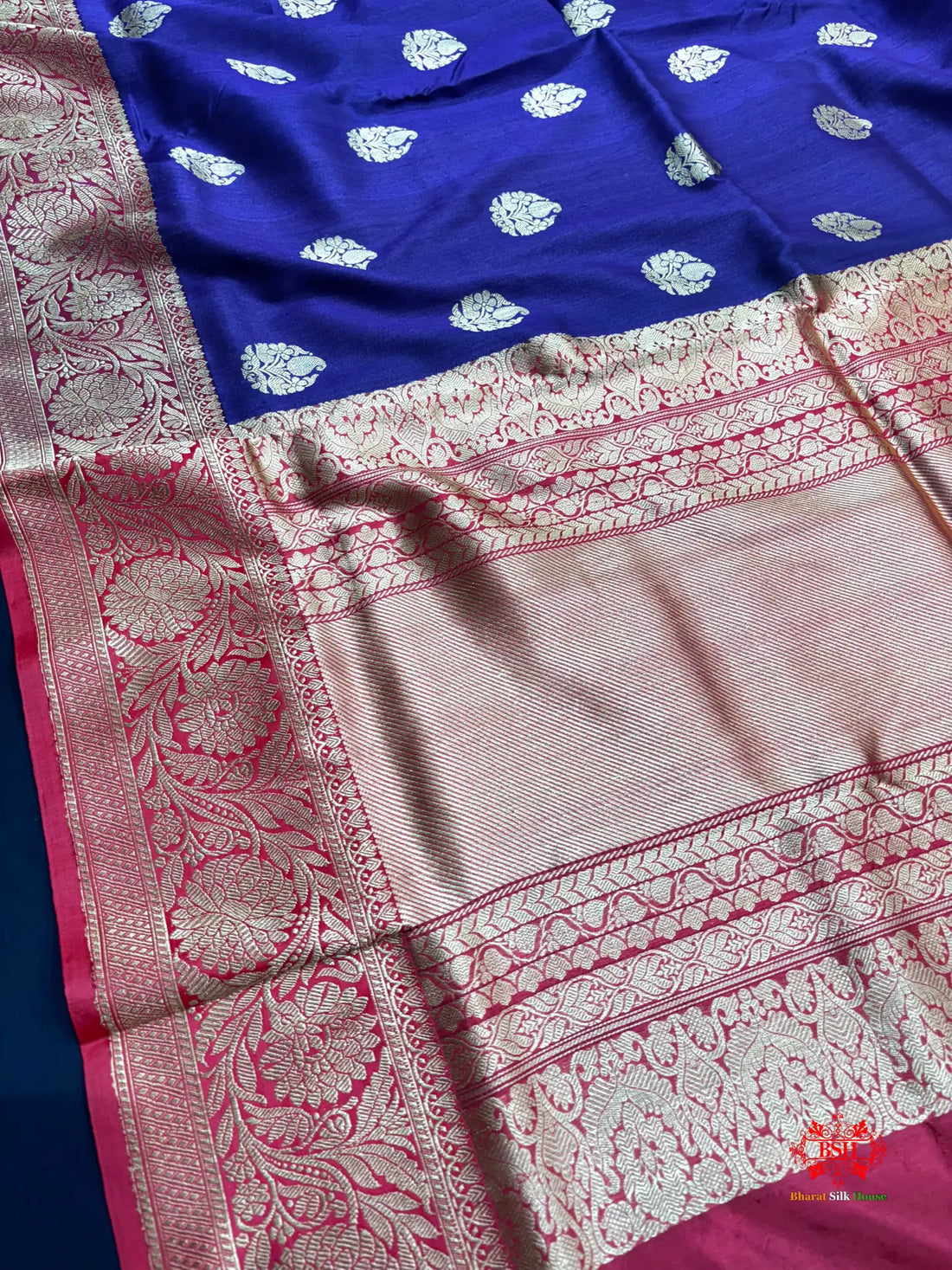 Blue Shade Pure Banarasi Tusser Moonga Silk Saree - Pure Kataan Silk -