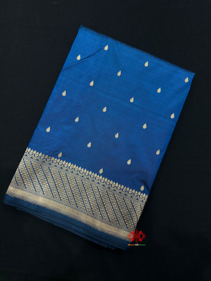 Pure Banarasi  Handloom Katan Silk Antique Zari Saree In Shades Of Blue - Pure Kataan Silk - 