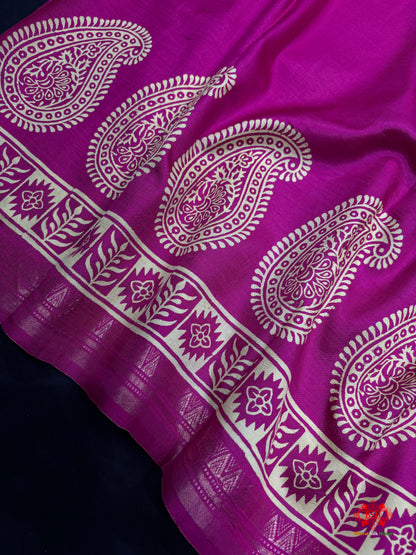 Pink With Green Pallu Pure Katan Lightweight Digital Art Summer Wear Saree