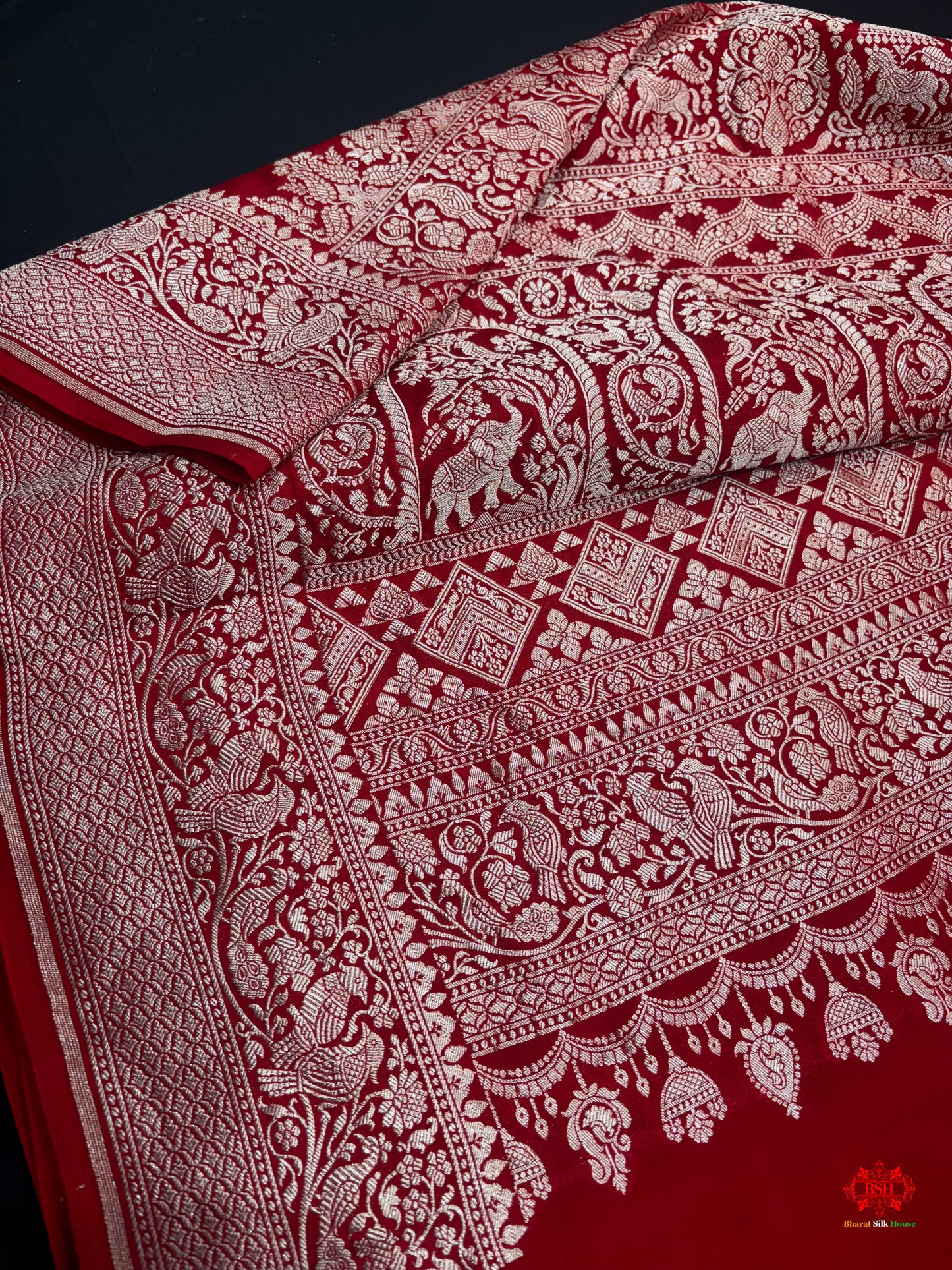 Pure Silk Crape Khaddi Georgette Saree With Antique Zari In Shades Of Blush Red -  - 