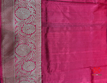 Blue Shade Pure Banarasi Tusser Moonga Silk Saree - Pure Kataan Silk - 