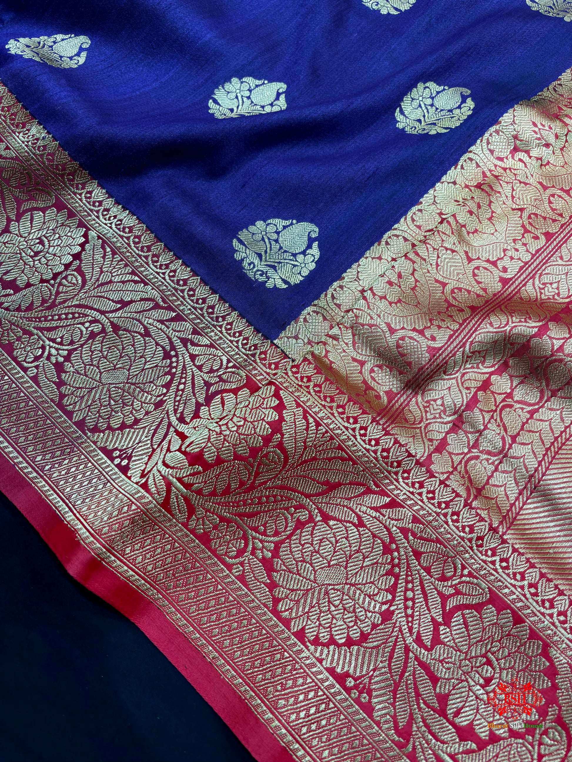 Blue Shade Pure Banarasi Tusser Moonga Silk Saree - Pure Kataan Silk - 