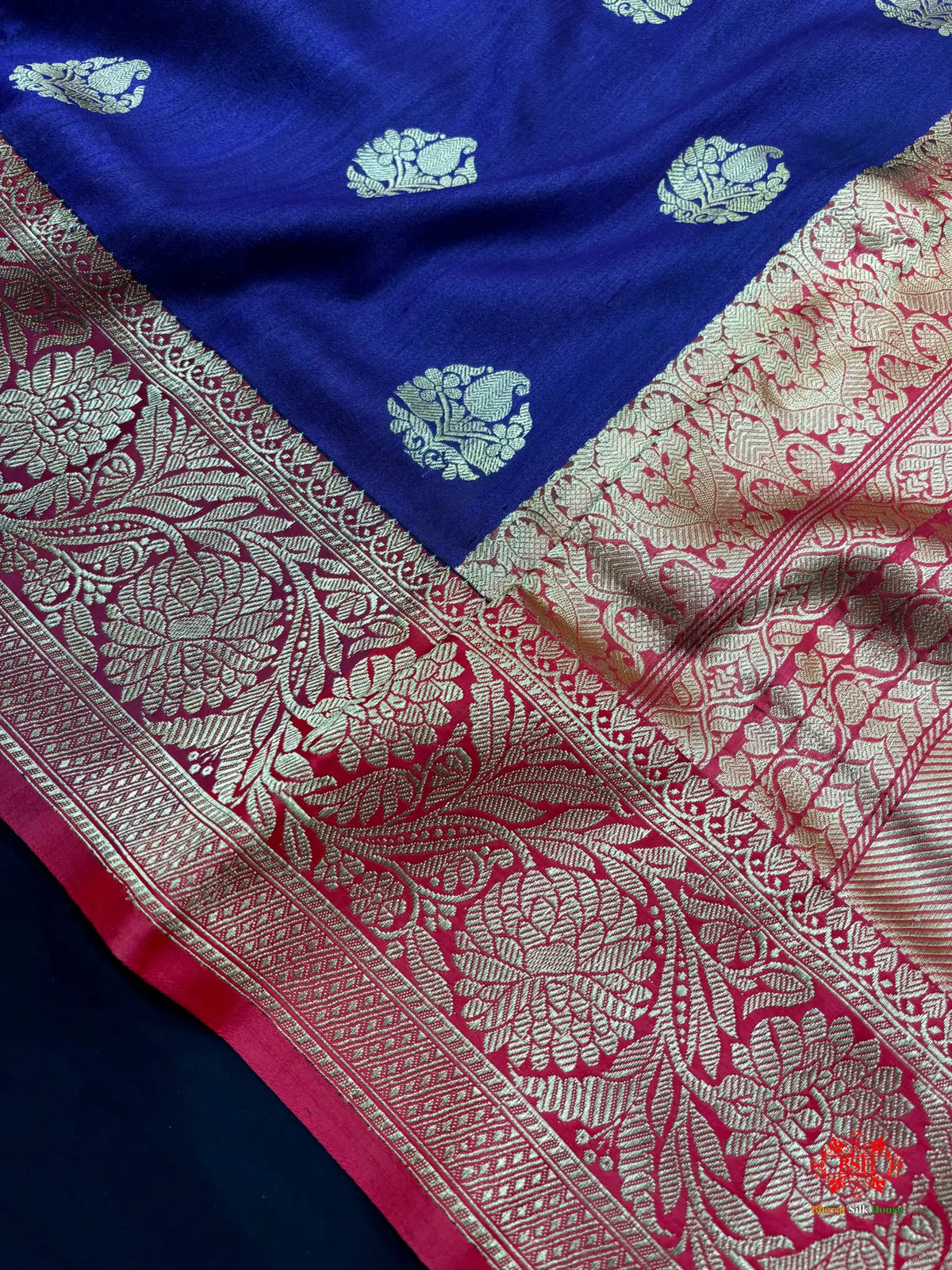 Blue Shade Pure Banarasi Tusser Moonga Silk Saree - Pure Kataan Silk -