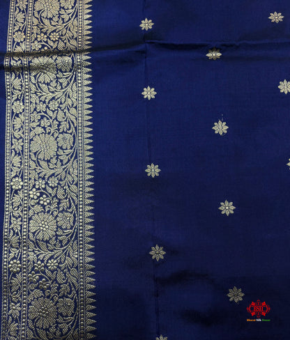 Pure Banarasi  Handloom Katan Silk Antique Zari Saree In Shades Of Blue - Pure Kataan Silk - 