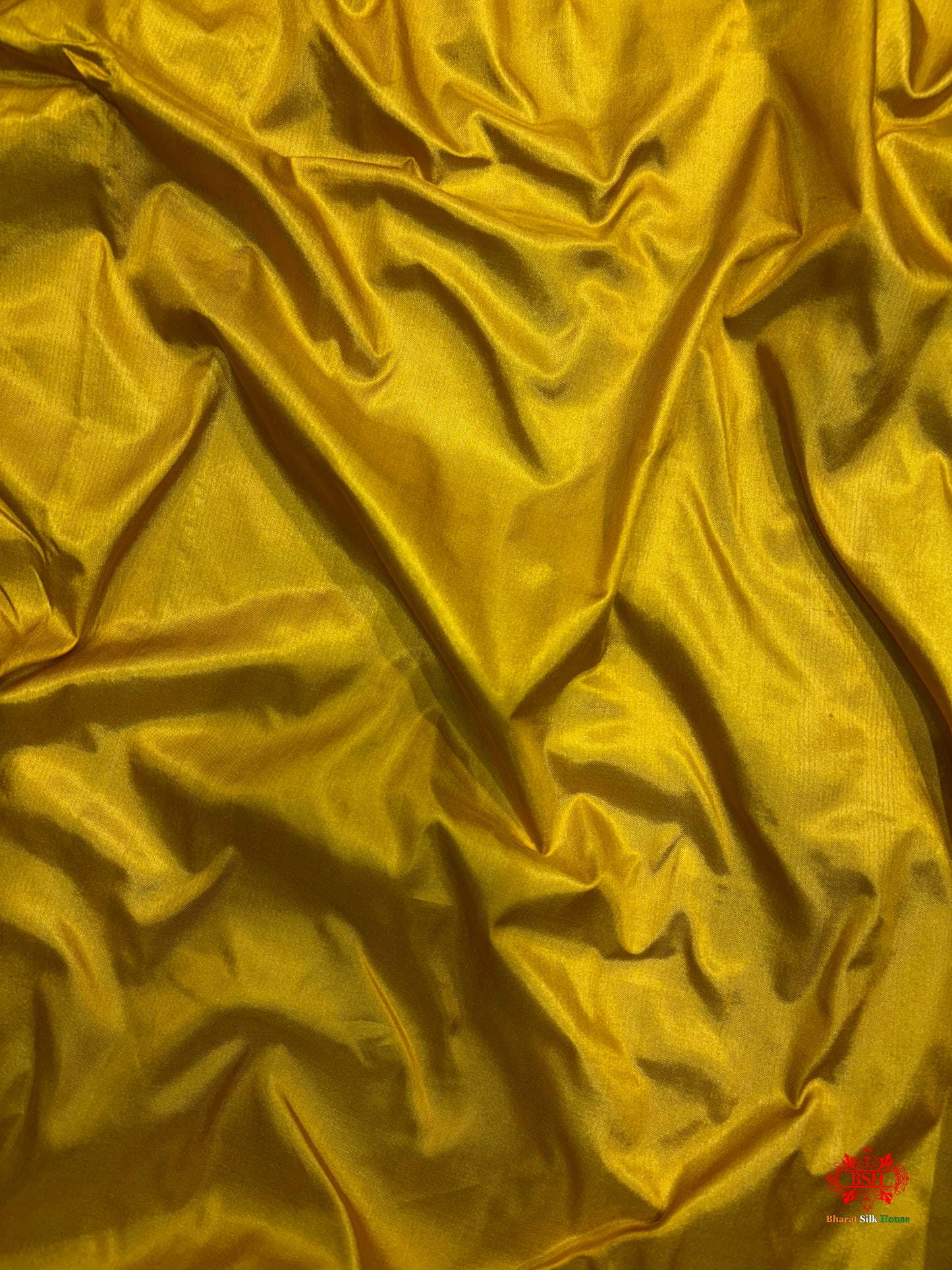 Pure Banarasi  Handloom Katan Silk Reshami Zari Saree In Shades Of Mustard Yellow With Red Border - Pure Kataan Silk - 