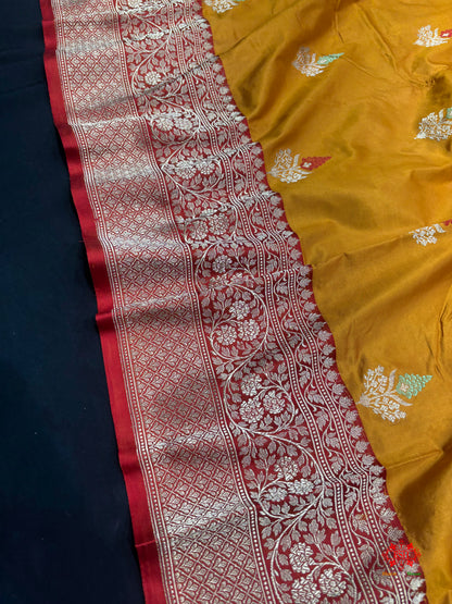 Pure Banarasi  Handloom Katan Silk Antique Zari Meenakari Saree In Shades Of Mustard - Pure Kataan Silk - 