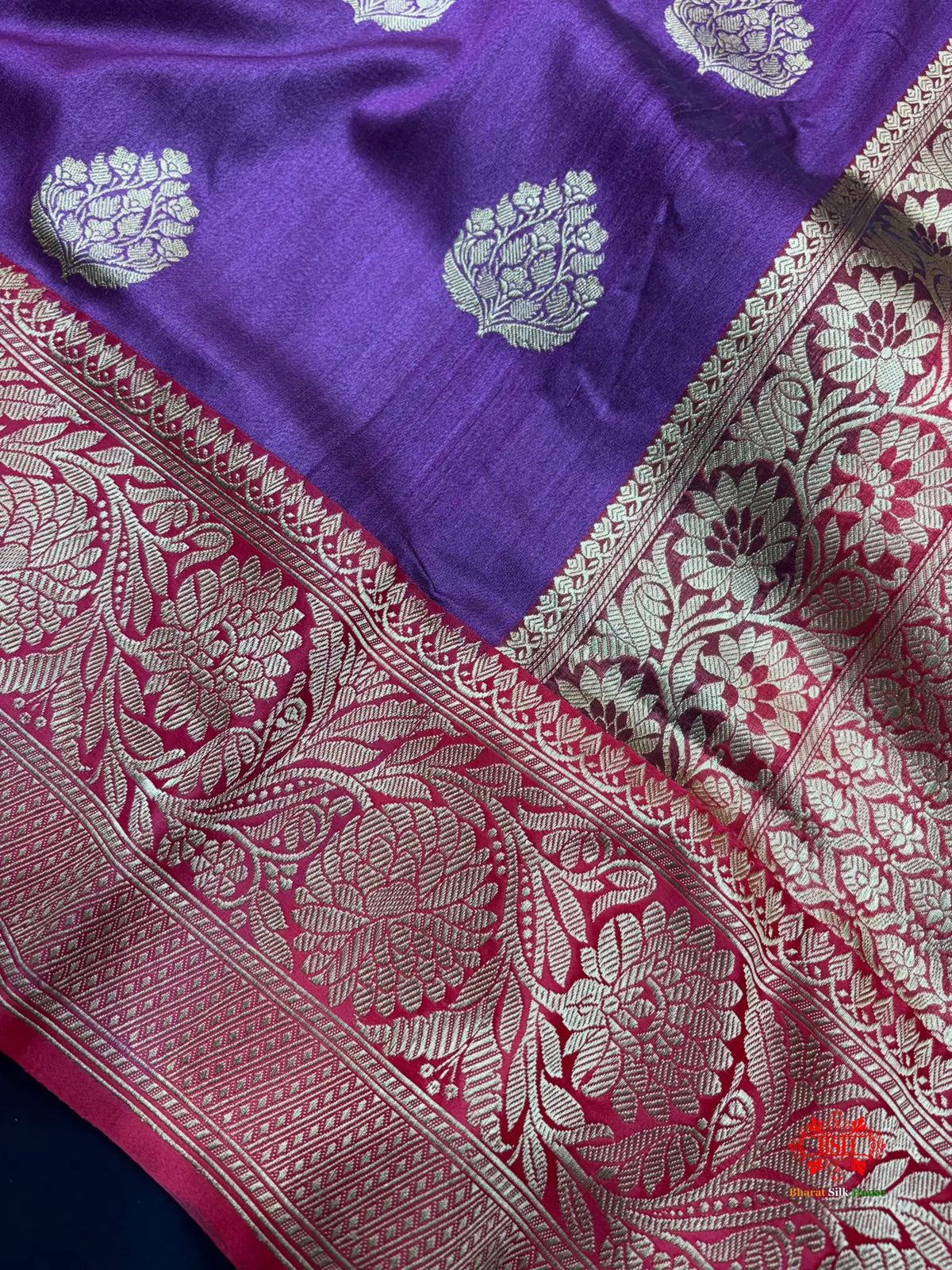 Blue Shade Pure Banarasi Tusser Moonga Silk Saree - Pure Kataan Silk -