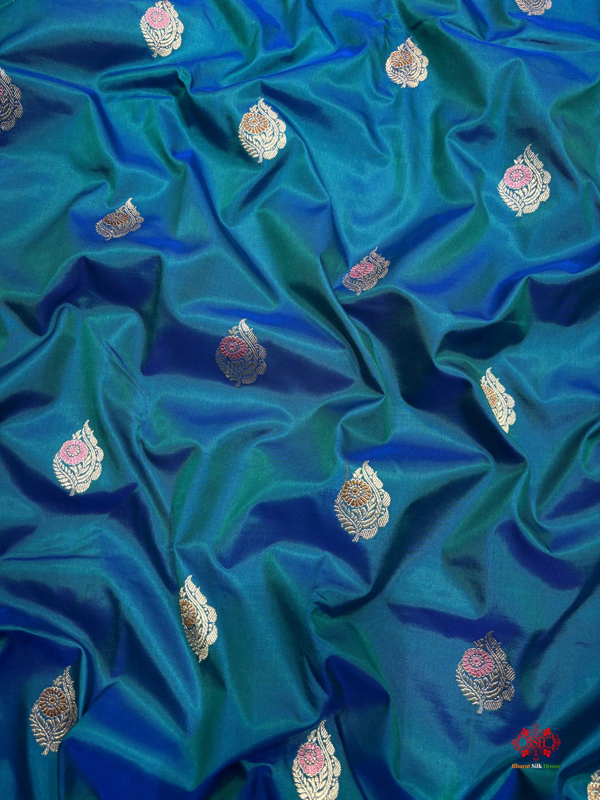 Pure Banarasi  Handloom Katan Silk Antique Meena Zari Saree In Shades Of Blue - Pure Kataan Silk - 