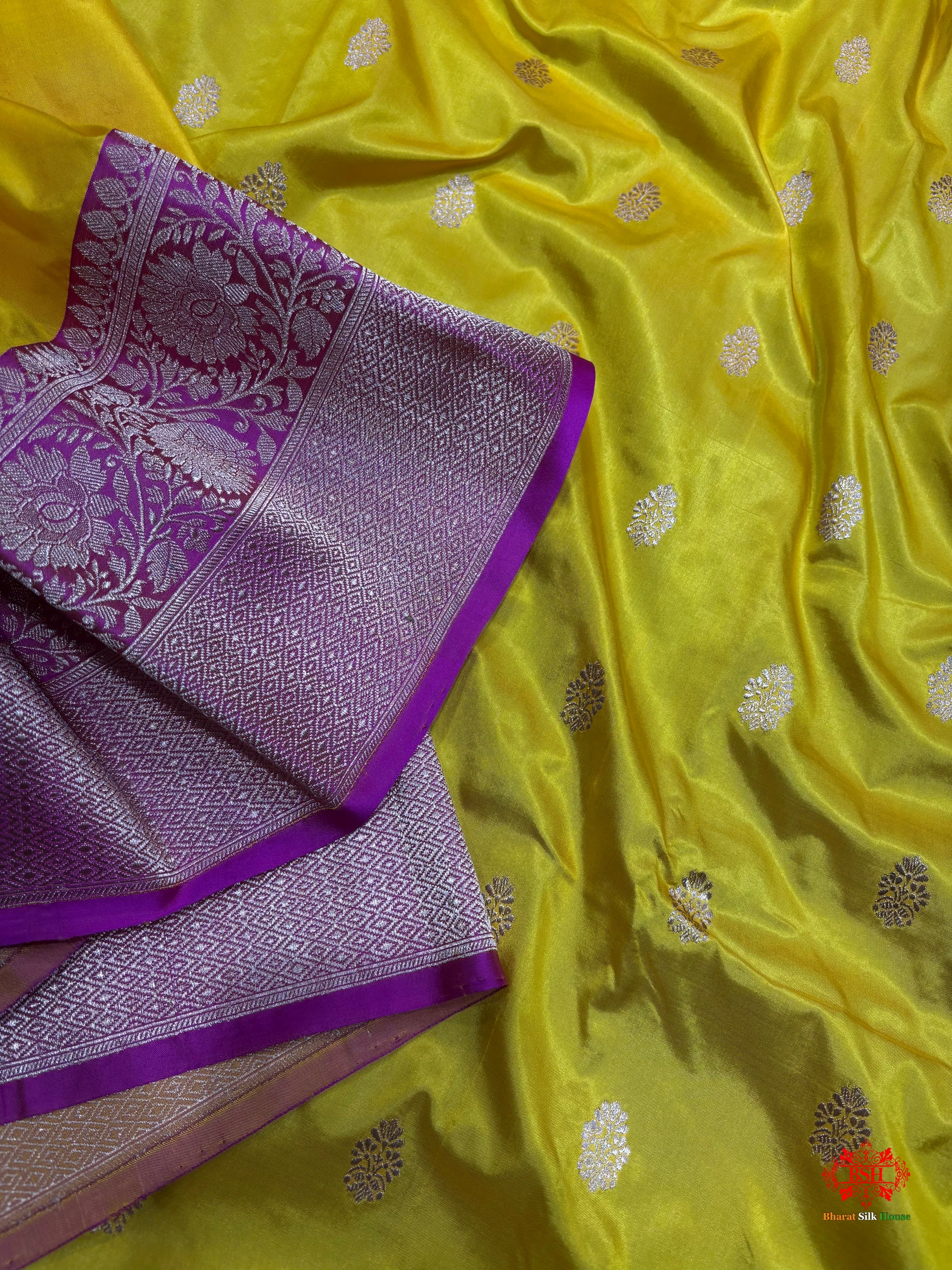 Pure Banarasi  Handloom Katan Silk Antique Zari Saree In Shades Of Yellow - Pure Kataan Silk - 