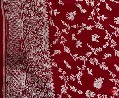 Pure Silk Crape Khaddi Georgette Saree With Antique Zari In Shades Of Blush Red -  - 
