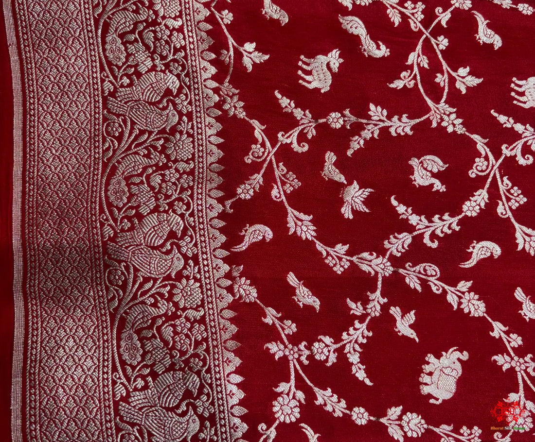Pure Silk Crape Khaddi Georgette Saree With Antique Zari In Shades Of Blush Red -  -