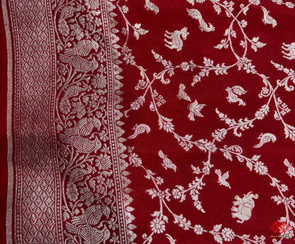 Pure Silk Crape Khaddi Georgette Saree With Antique Zari In Shades Of Blush Red -  -