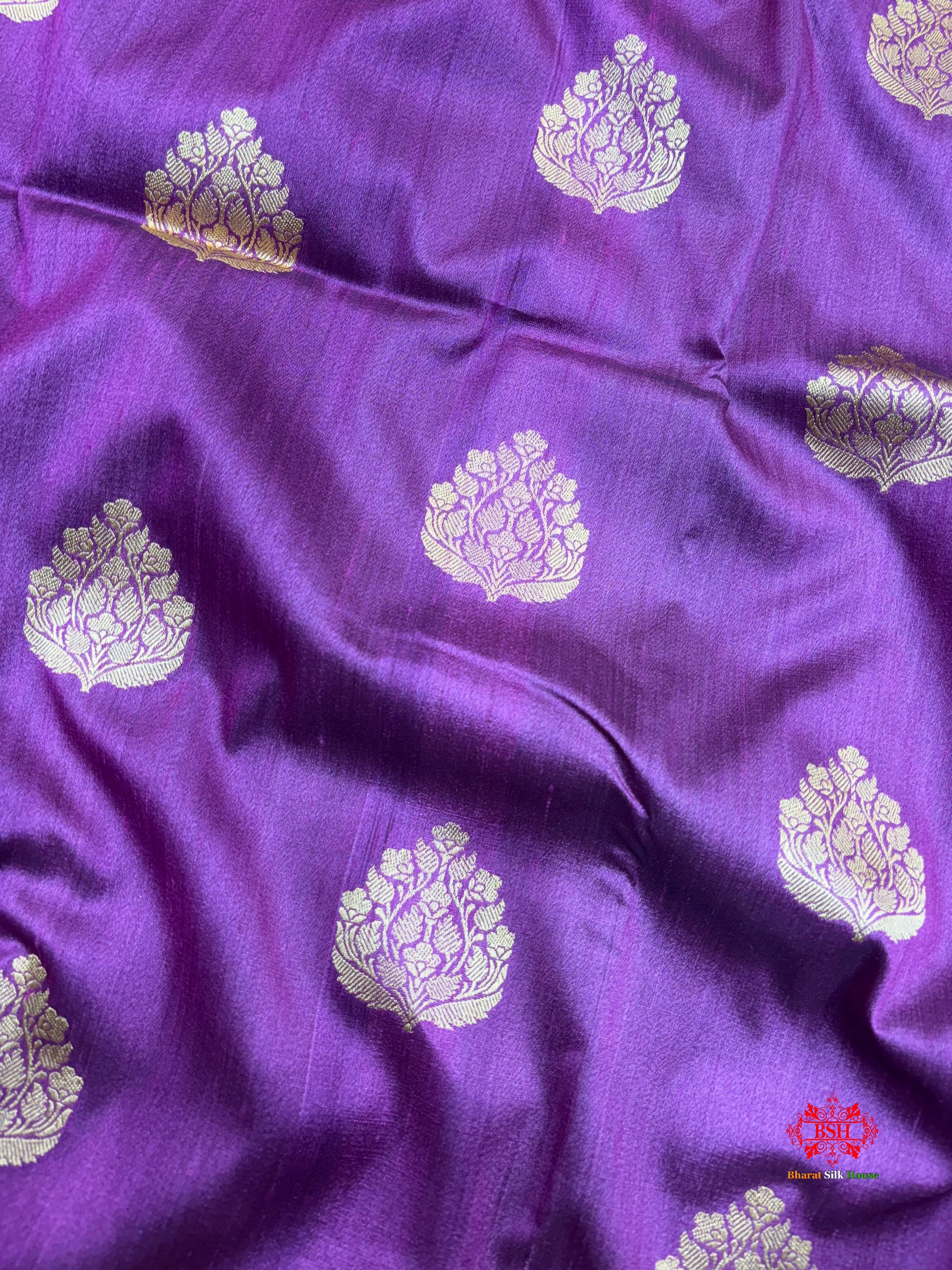 Blue Shade Pure Banarasi Tusser Moonga Silk Saree - Pure Kataan Silk - 