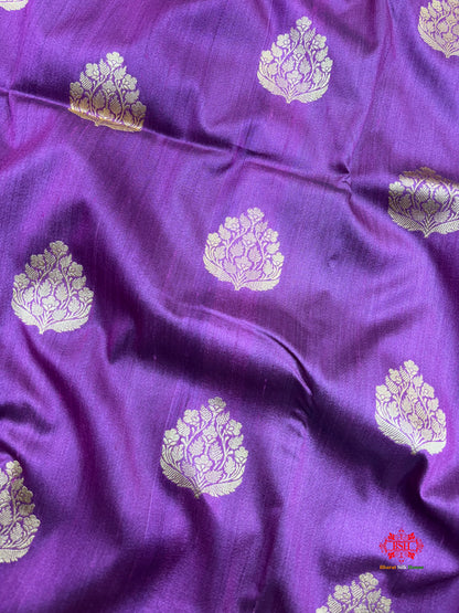 Blue Shade Pure Banarasi Tusser Moonga Silk Saree - Pure Kataan Silk - 