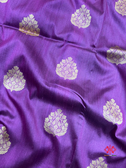 Blue Shade Pure Banarasi Tusser Moonga Silk Saree - Pure Kataan Silk -