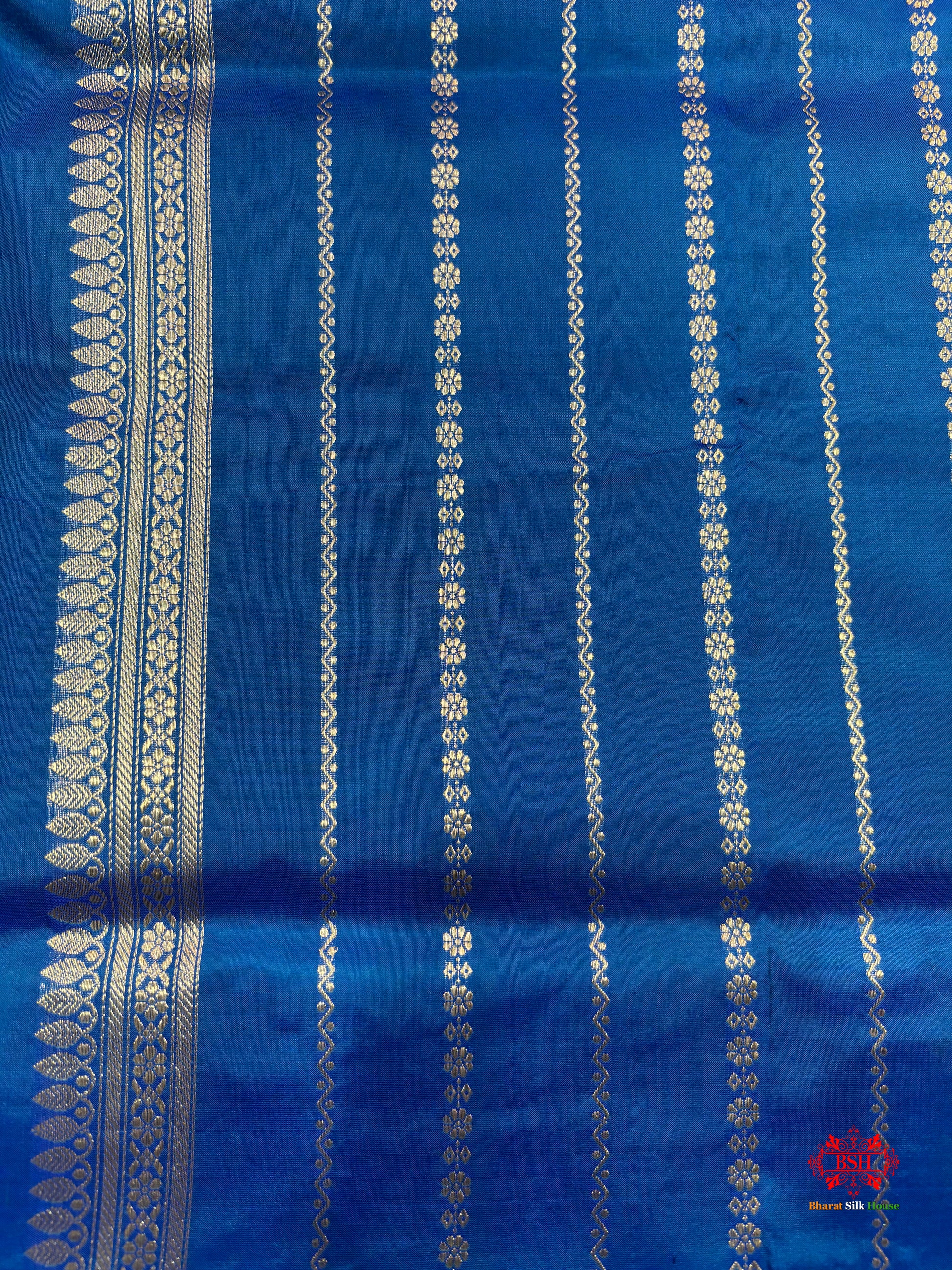 Pure Banarasi  Handloom Katan Silk Antique Meena Zari Saree In Shades Of Blue - Pure Kataan Silk - 
