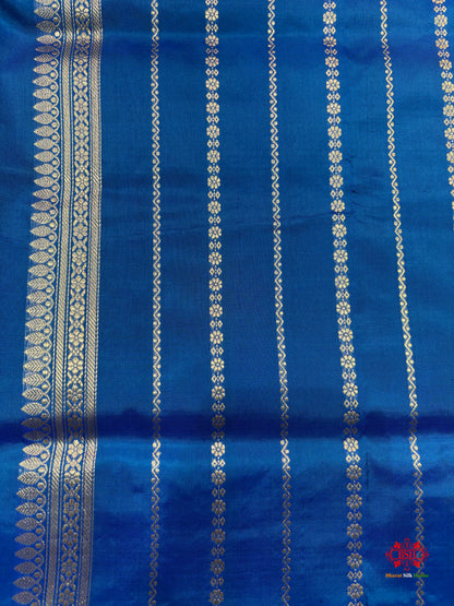 Pure Banarasi  Handloom Katan Silk Antique Meena Zari Saree In Shades Of Blue - Pure Kataan Silk - 