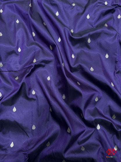 Pure Banarasi  Handloom Katan Silk Antique Zari Saree In Shades Of Navy Blue - Pure Kataan Silk - 