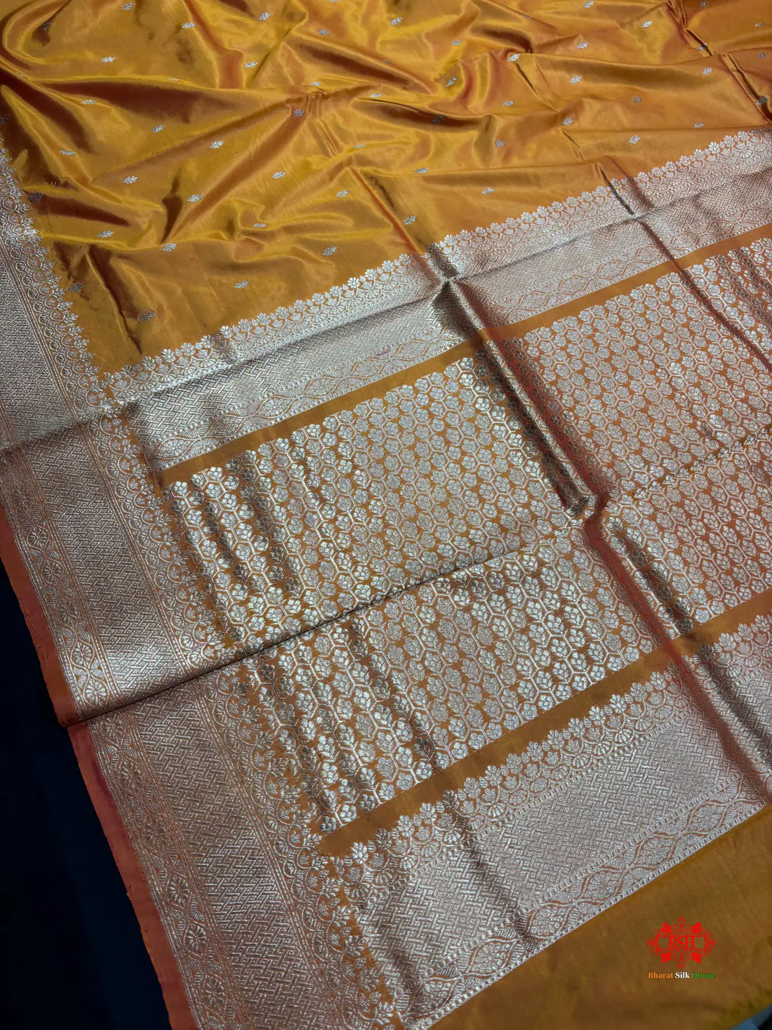 Pure Banarasi  Handloom Katan Silk Antique Zari Saree In Shades Of Mustard - Pure Kataan Silk -