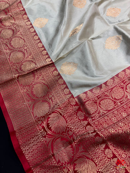 Pure Banarasi  Handloom Katan Silk  Antique Zari Saree In Shades Of White - Pure Kataan Silk - 