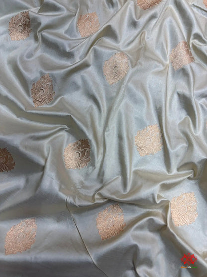 Pure Banarasi  Handloom Katan Silk  Antique Zari Saree In Shades Of White - Pure Kataan Silk -