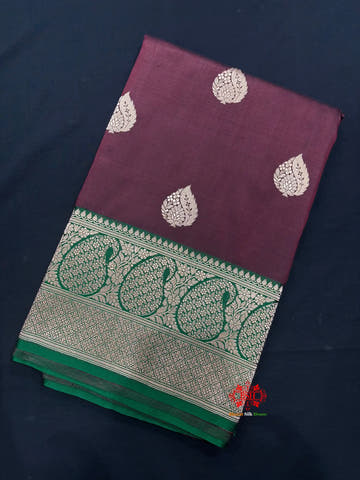 Pure Banarasi  Handloom Katan Silk  Antique Zari Saree In Shades Of Coffee Brown - Pure Kataan Silk -