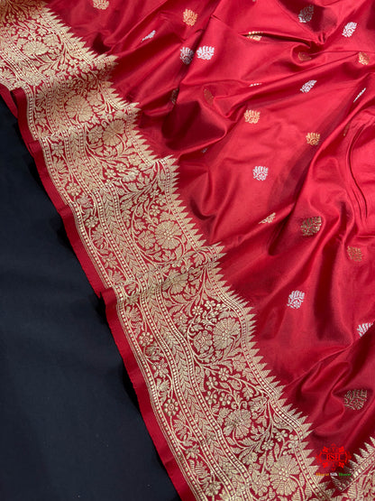 Pure Banarasi  Handloom Katan Silk  Antique Dual  Zari Saree In Shades Of Red - Pure Kataan Silk - 