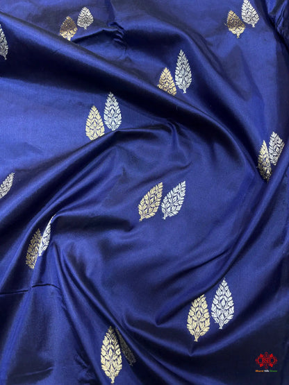 Pure Banarasi  Handloom Katan Silk  Antique Dual Zari Saree In Shades Of Blue - Pure Kataan Silk -