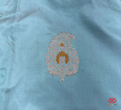 Pure Banarasi  Handloom Katan Silk Antique Zari Meenakari Saree In Shades Of Firozi - Pure Kataan Silk -