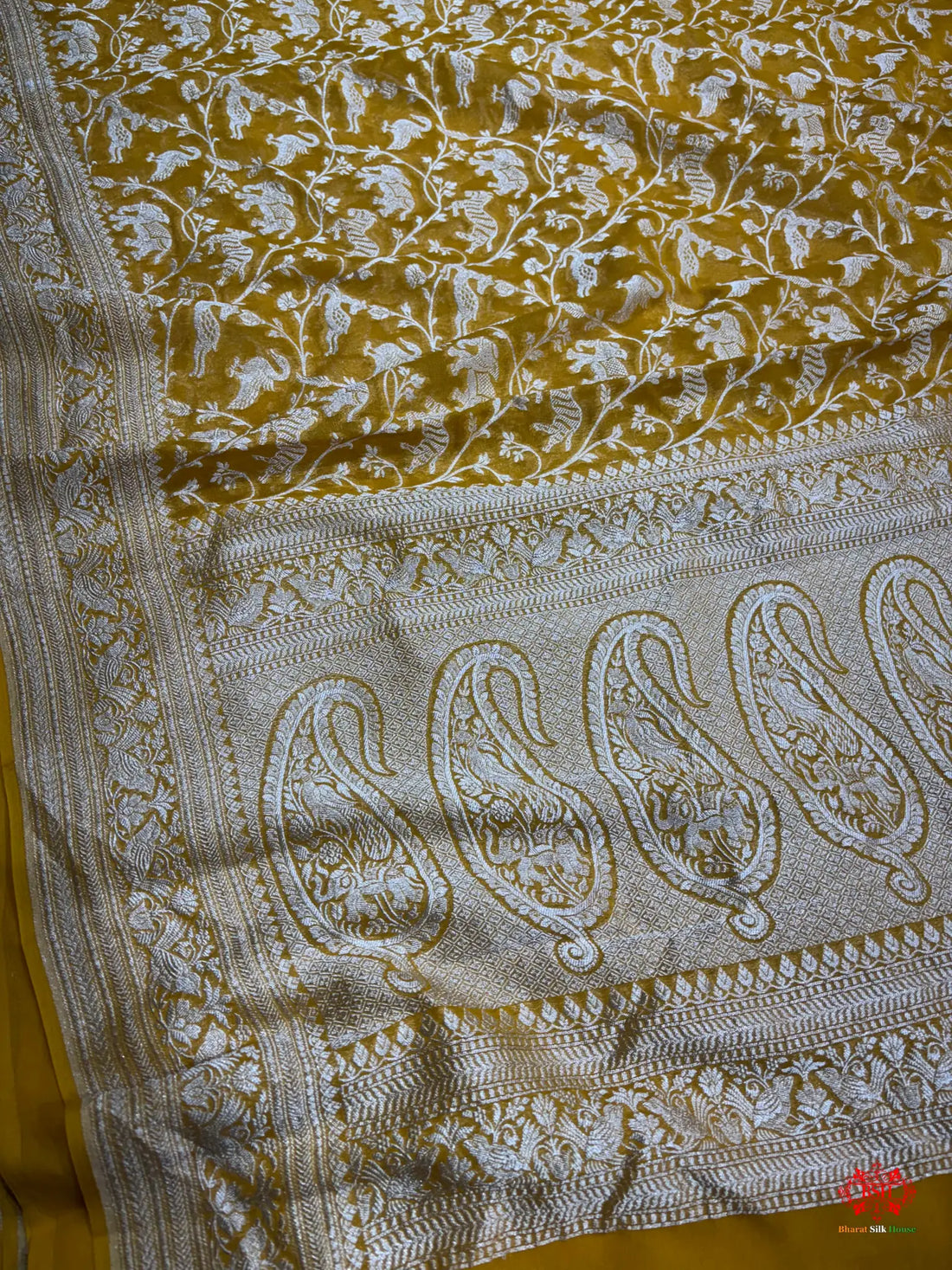 Shade Of Yellow Pure Chiffon Metallic Zari Pure Banarasi Silk Saree - Chiffon Sarees -