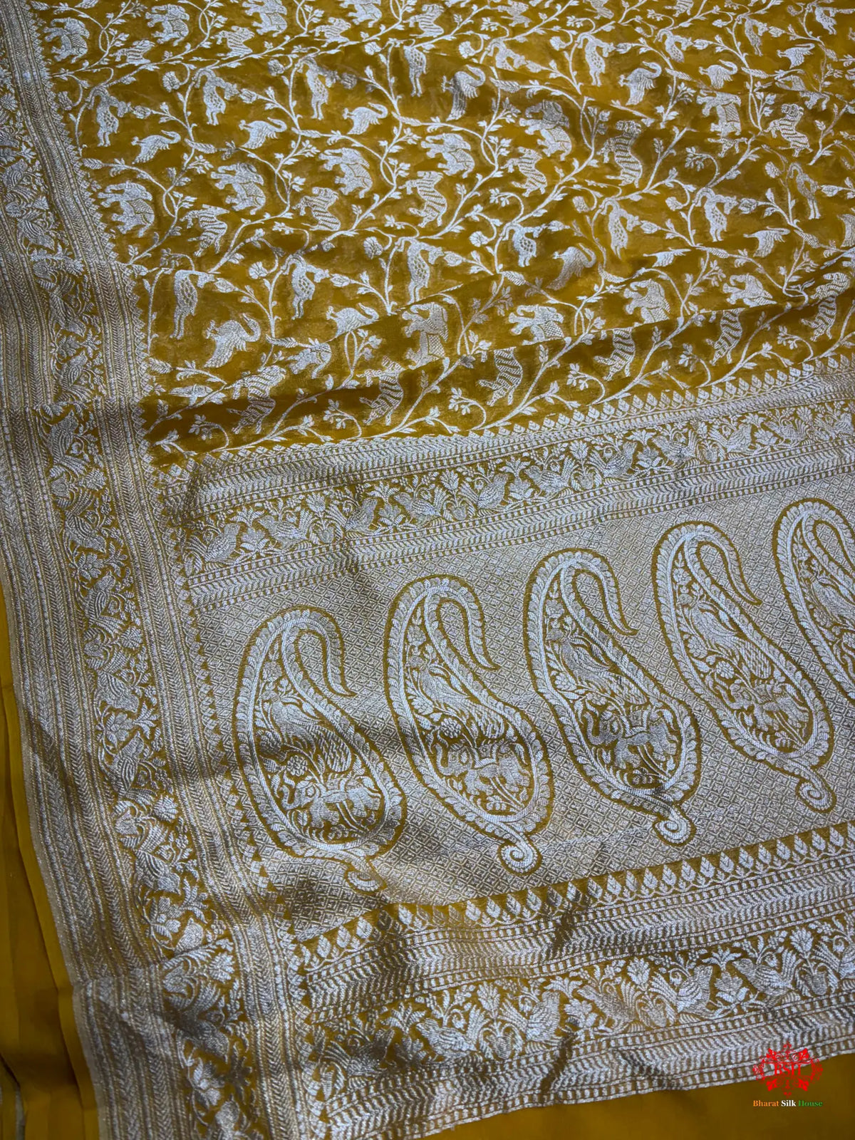 Shade Of Yellow Pure Chiffon Metallic Zari Pure Banarasi Silk Saree - Chiffon Sarees -