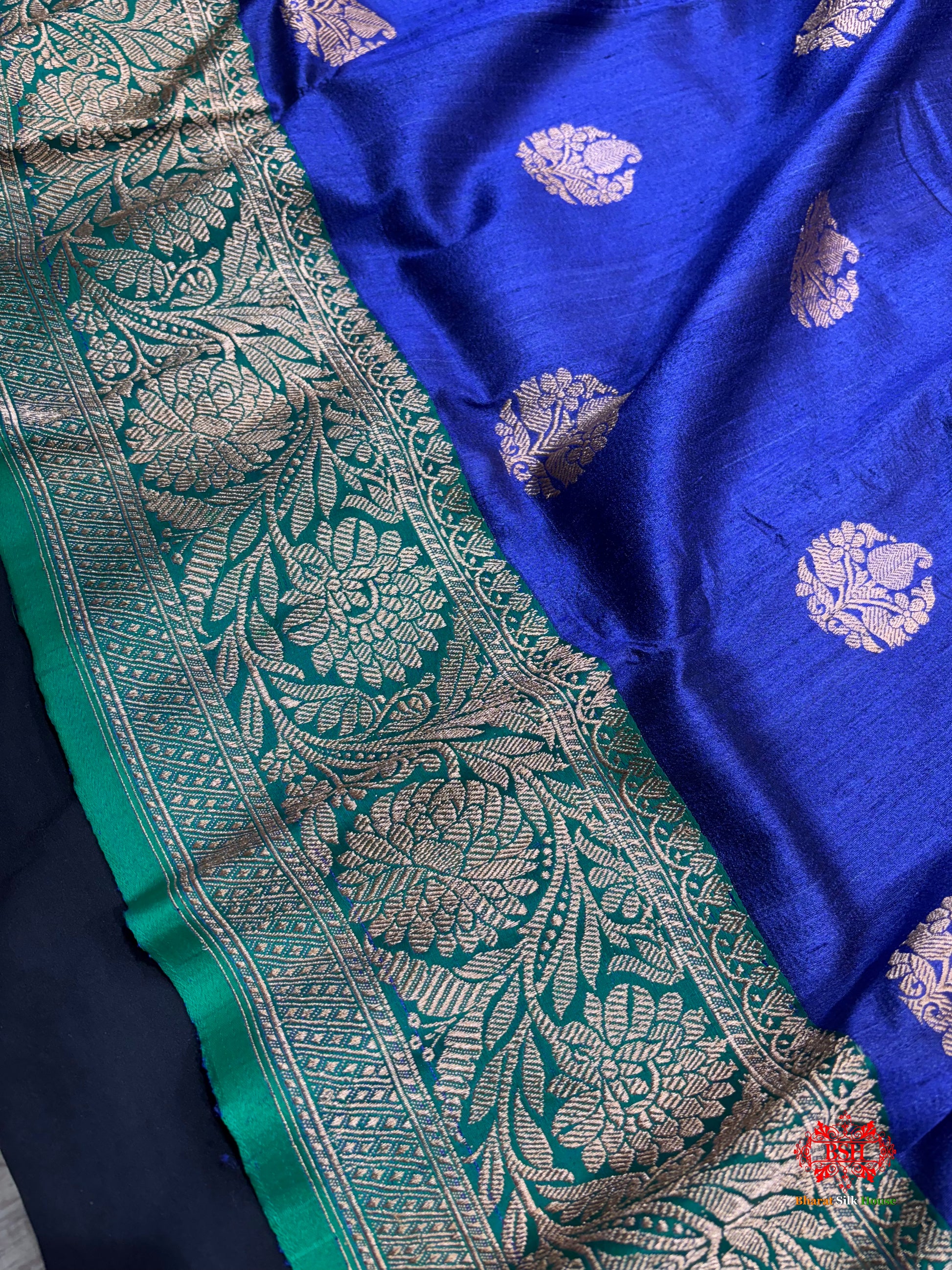 Blue Shade Pure Banarasi Tusser Moonga Silk Saree - Pure Kataan Silk - 