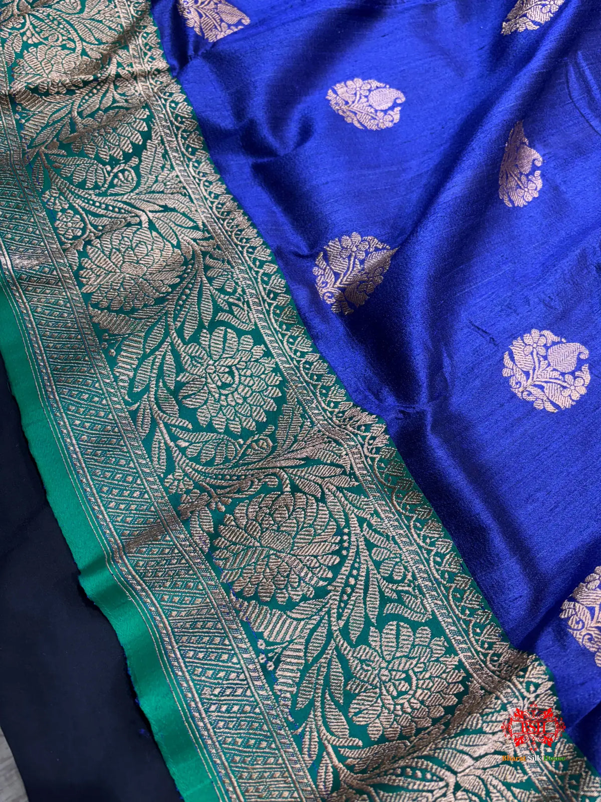 Blue Shade Pure Banarasi Tusser Moonga Silk Saree - Pure Kataan Silk -