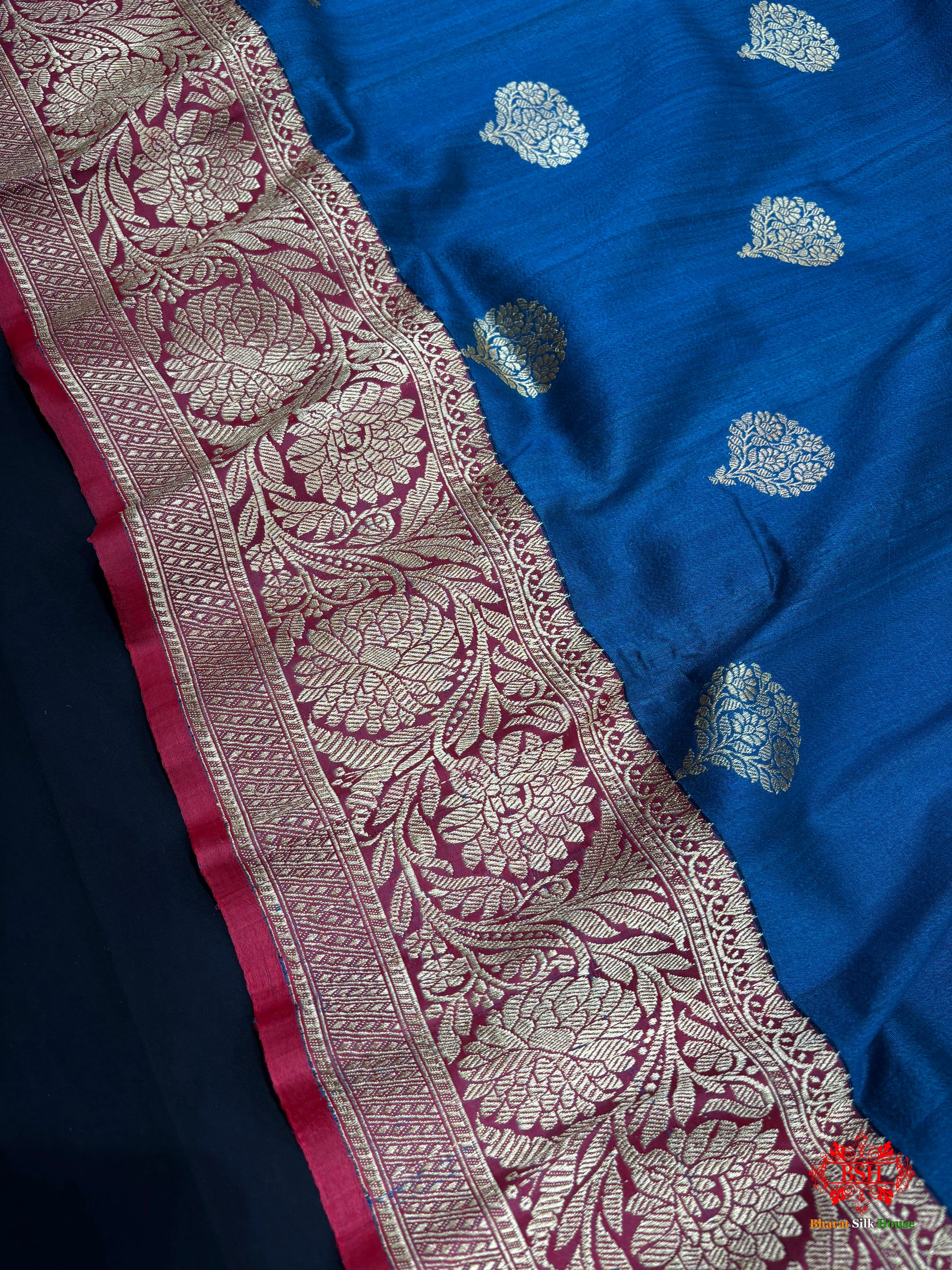 Blue Shade Pure Banarasi Tusser Moonga Silk Saree - Pure Kataan Silk - 
