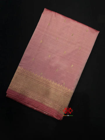 Pure Banarasi  Handloom Katan Silk Antique Zari Saree In Shades Of Peach - Pure Kataan Silk -
