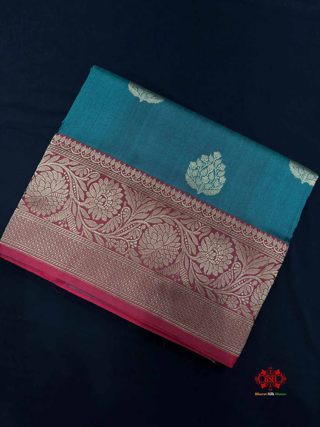 Blue Shade Pure Banarasi Tusser Moonga Silk Saree - Pure Kataan Silk -